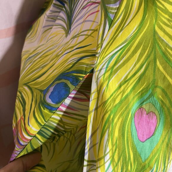 Nanette Lepore Peacock Print Dress W/Pockets Sz 6 Green Multi Lined Pleated - Picture 5 of 11